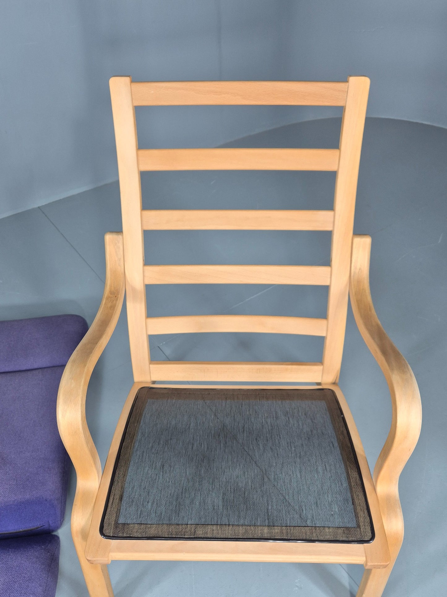 Vintage Mid Century Lounge Chair Bentwood Frame Danish Purple Wool 1980s EB12136