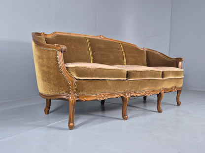 Vintage Danish 1950s 3 Seat Sofa with French Rococo Stylings Retro EB12767