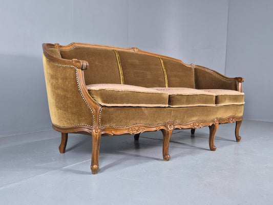 Vintage Danish 1950s 3 Seat Sofa with French Rococo Stylings Retro EB12767