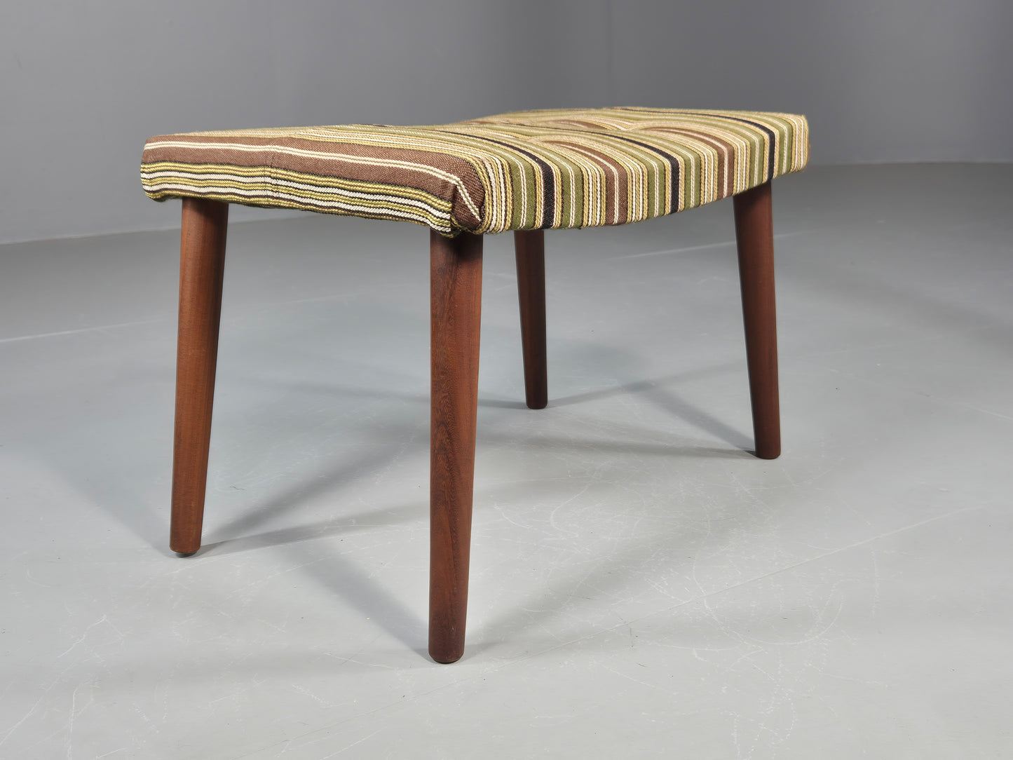 Vintage Mid Century Footstool Danish Design Wool Stripe Retro 1960s EB12099