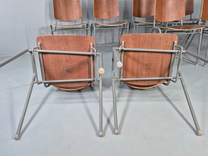 8 Vintage Danish Industrial Chairs Mid Century Teak and Steel Retro EB12663
