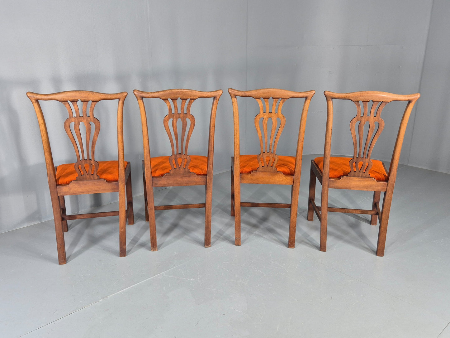 4 Hepplewhite Revival Dining Chairs 1900s Oak New Seat Pads Antique EB11932