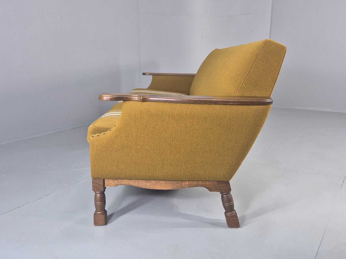 Vintage Danish 3 Seater Sofa 1970s Kjaernulf Style Green Oak Frame Retro EB12724