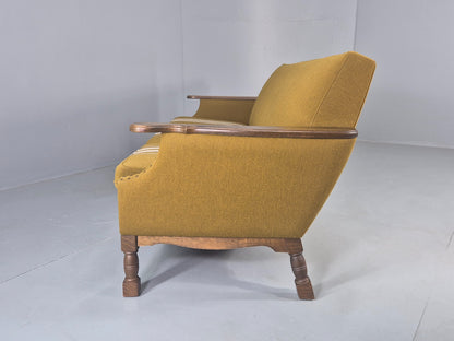 Vintage Danish 3 Seater Sofa 1970s Kjaernulf Style Green Oak Frame Retro EB12724