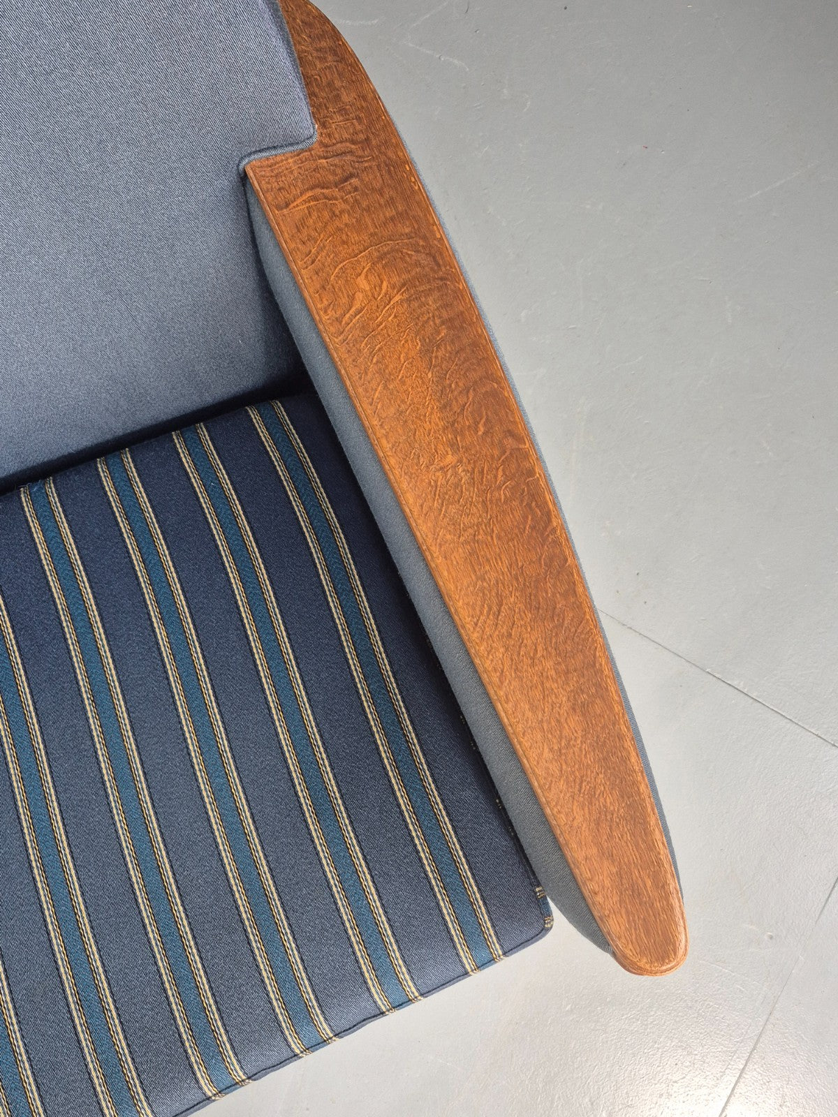 Vintage Danish Lounge Chair Oak Frame Blue Wool 1970s  Retro MCM EB12764