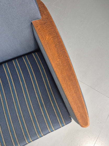 Vintage Danish Lounge Chair Oak Frame Blue Wool 1970s  Retro MCM EB12764