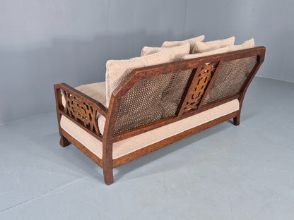 Vintage Art Deco 3 Seat Sofa Dappled Walnut White Boucle Bergere EB12557