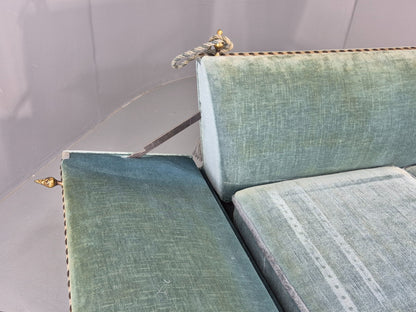 Vintage Danish Knole Sofa 2 Seater Blue Velour Floral Cream Cushions EB12748
