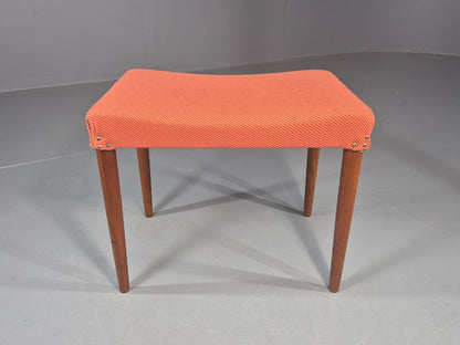 Vintage Mid Century Footstool Danish Design Peach Upholstery Teak Legs  EB12050