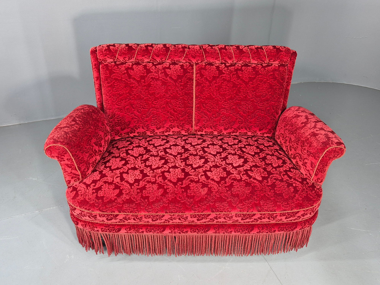 Vintage Antique 2 Seat Sofa Danish Red Moquette Tassels 1920s  EB12746