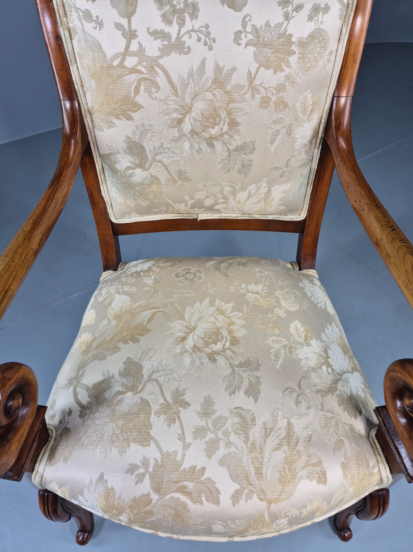 Antique Mahogany Arm Chair Louis Phillipe Style Floral Damask EB12857
