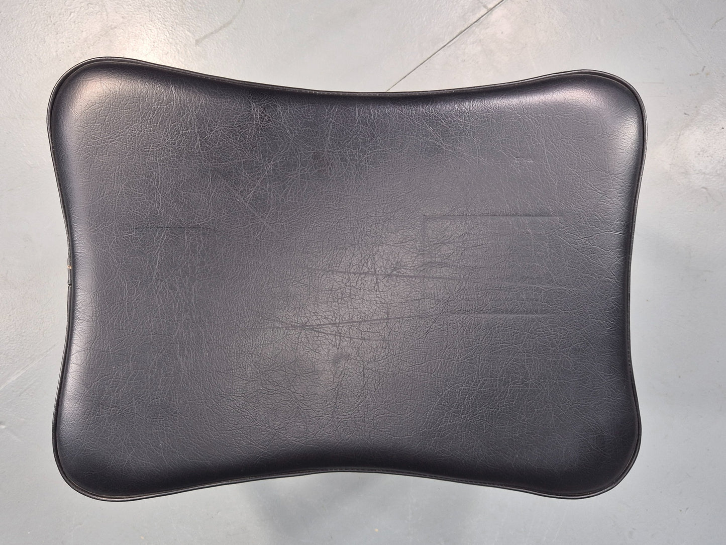 Vintage Danish Mid Century Footstool Black Vinyl Teak Legs 1960s Retro EB12098