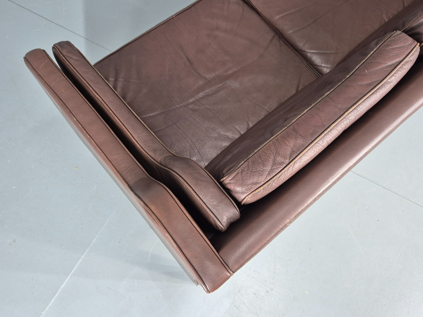 Vintage 3 Seater Sofa Danish Brown Leather Mid Century 1970s Retro EB10069