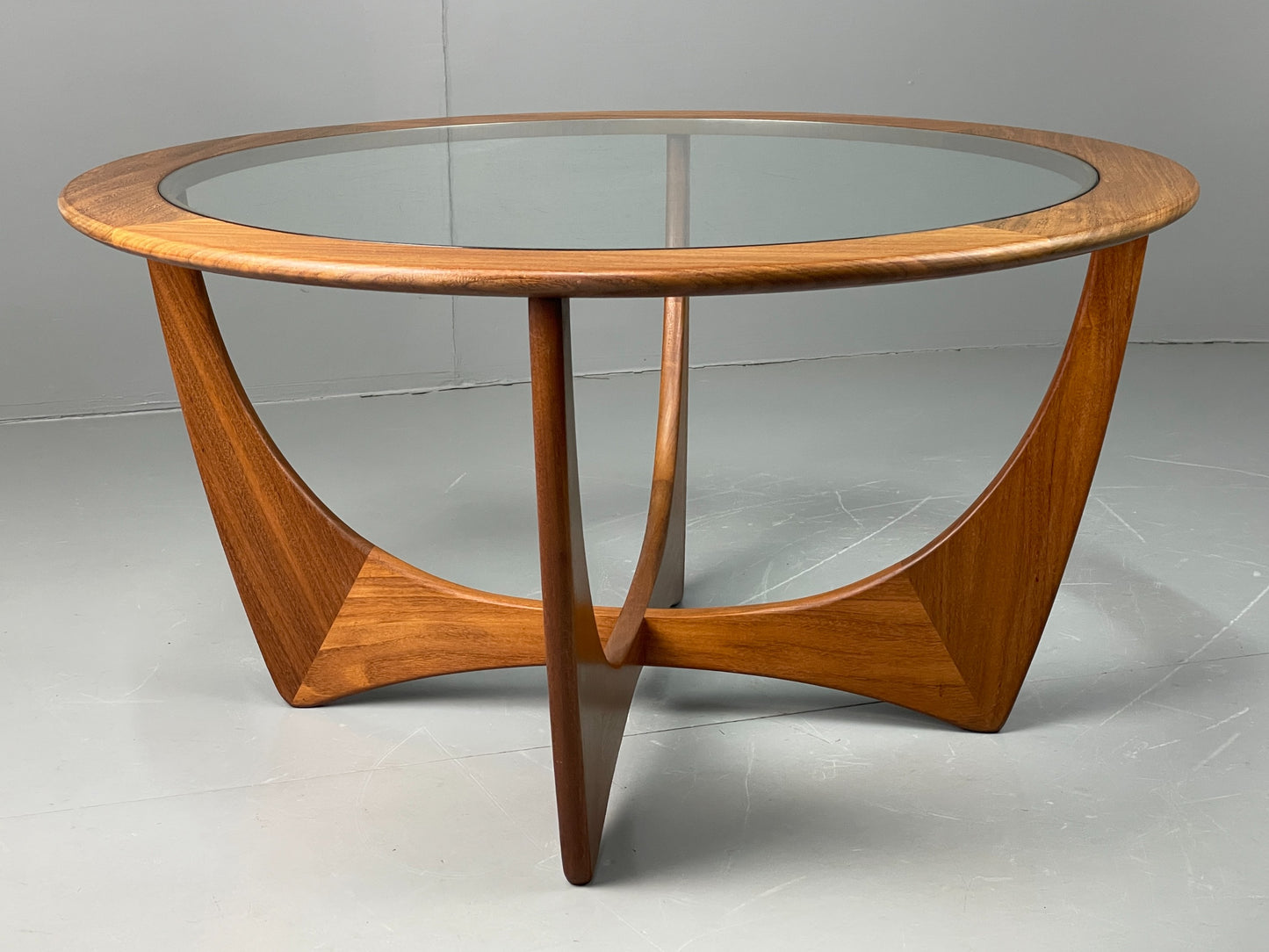 G Plan Astro Coffee Table Round Teak 1960s Mid Century Vintage Glass Top EB12073