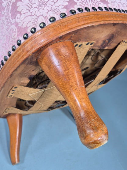 Vintage Danish Rococo Style Arm Chair Pink Floral Damask 20th Century EB12704