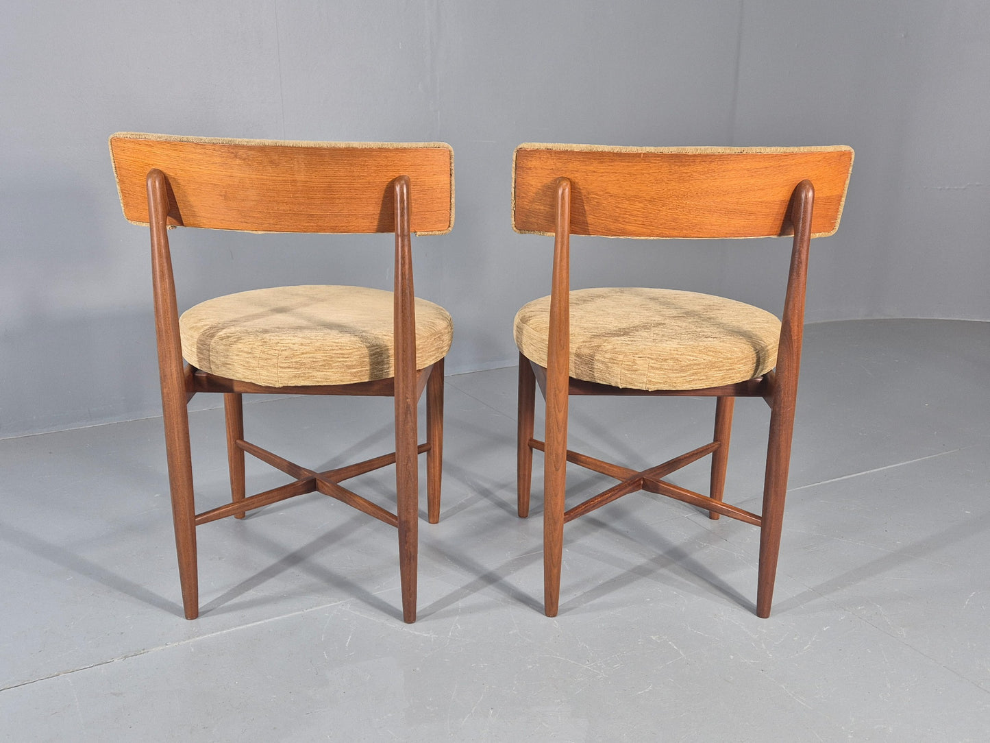 10 Vintage G Plan Dining Chairs Circle Seat Model Teak Frames Chenille EB12027