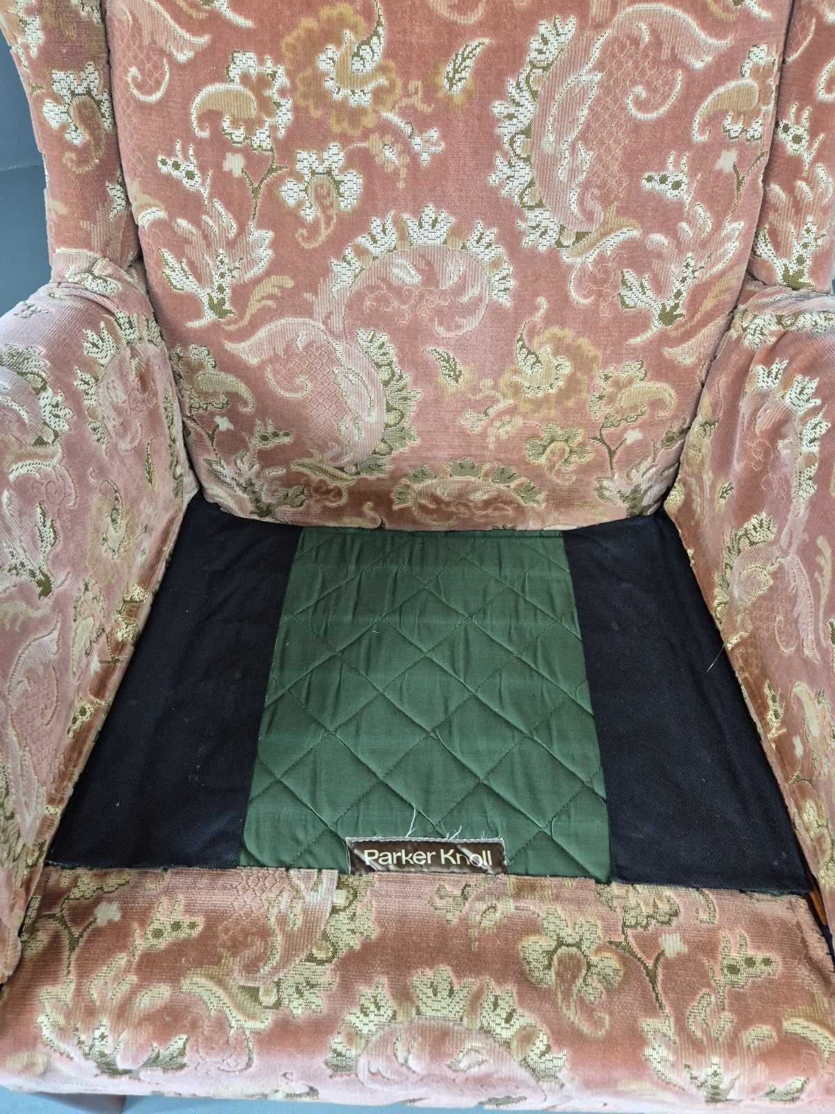 Vintage Parker Knoll Mid Century Lounge Chair Pink Hued Paisley Velour EB12168