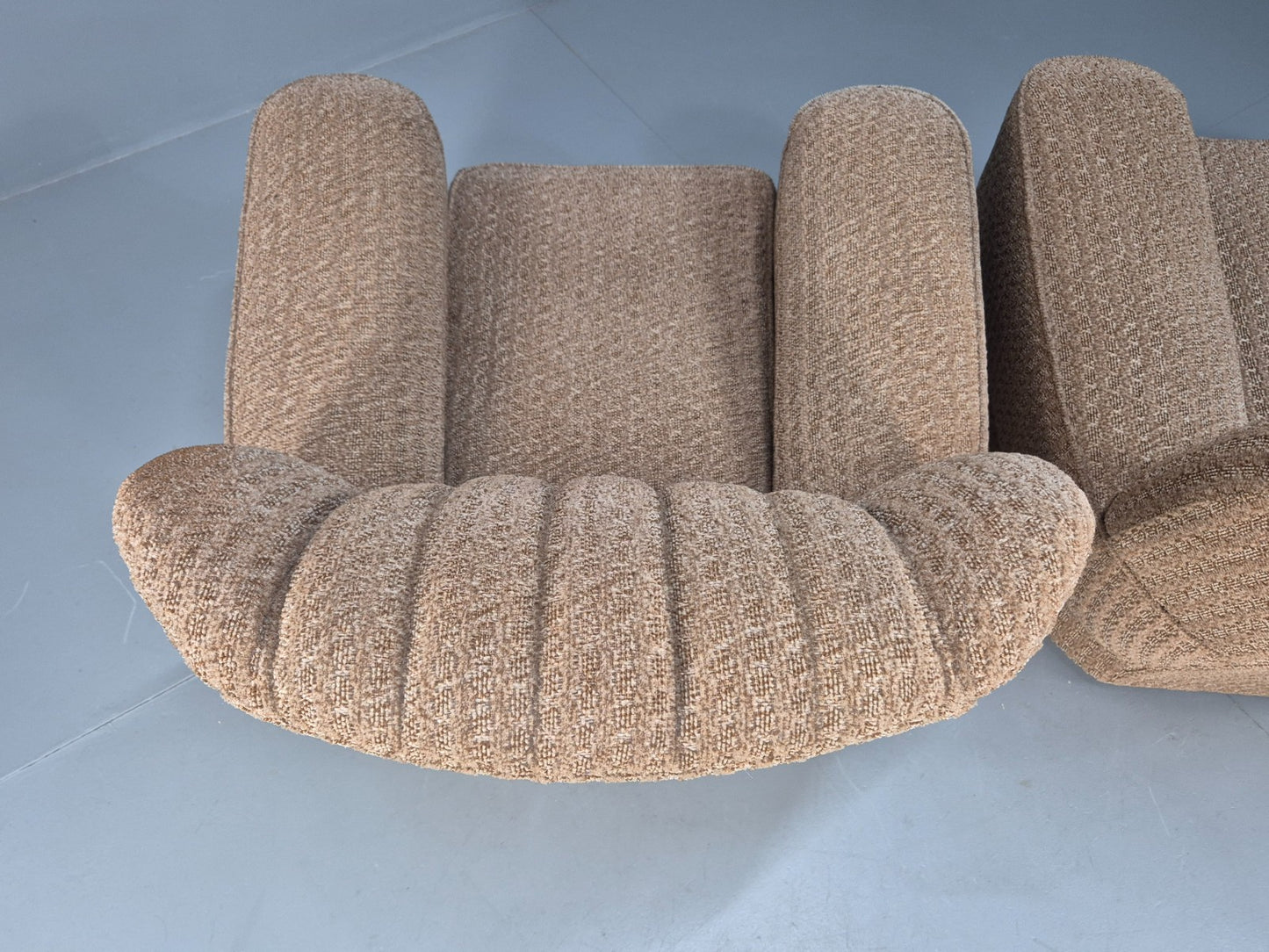 2 Vintage Art Deco Armchairs Beige Chenille Upholstery 1940s EB09684