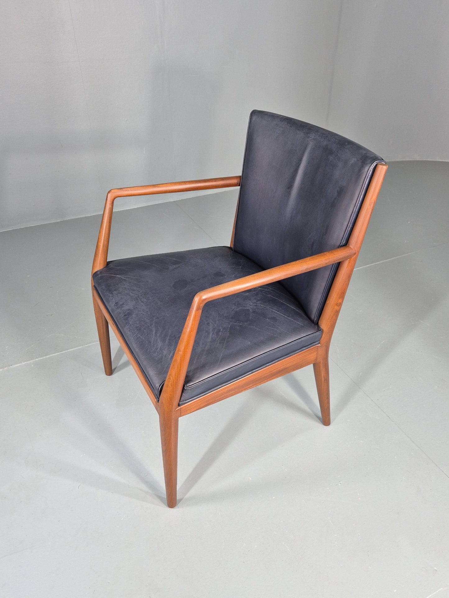 Vintage Mid Century Teak Armchair Blue Leather1960s Retro  EB11902