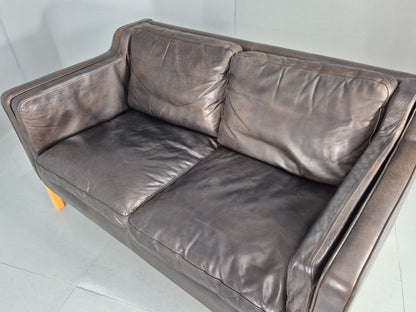 Vintage 2 Seater Sofa Mid Century Danish Leather Retro 1980s EB12227