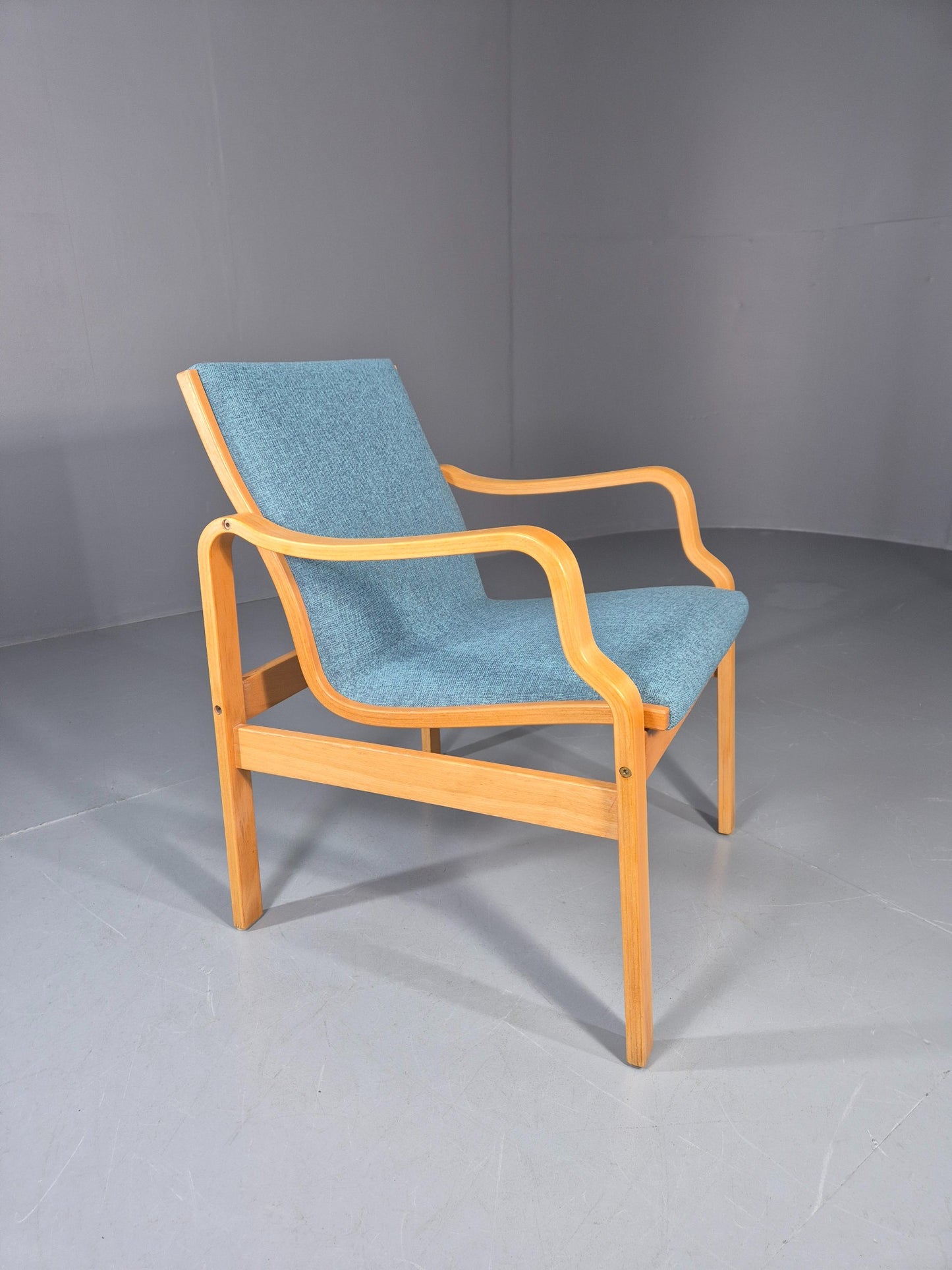 Vintage Farstrup Mid Century Chair New blue Upholstery Bentwood Frame EB11211