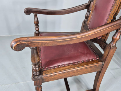 2 Antique Baroque Revival Oak Throne Chairs Late 19th Century EB12259