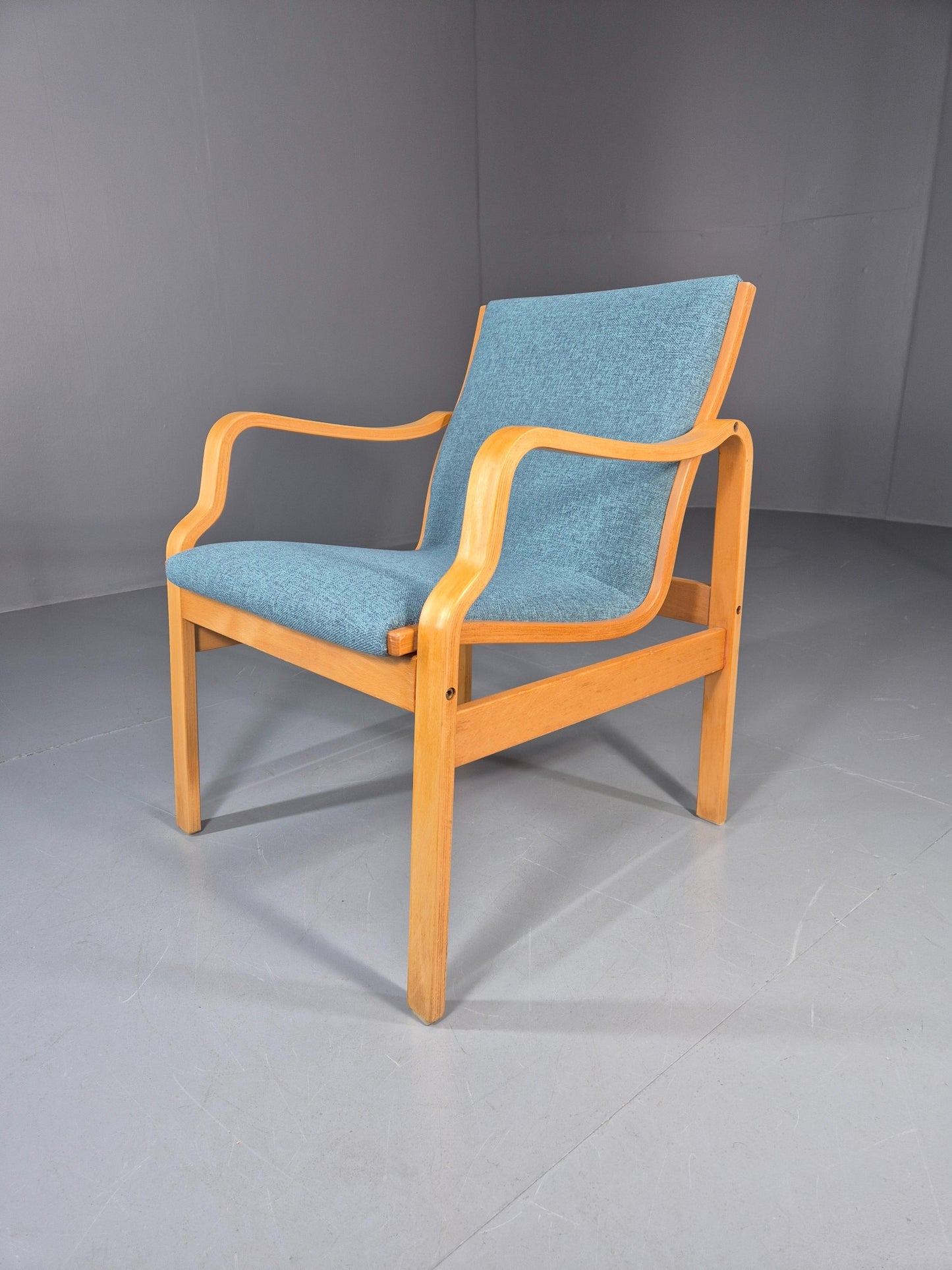 Vintage Farstrup Mid Century Chair New blue Upholstery Bentwood Frame EB11211