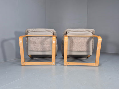 2 Vintage 1980s Leather Lounge Chairs Bentwood Frames Danish Retro MCM EB09253
