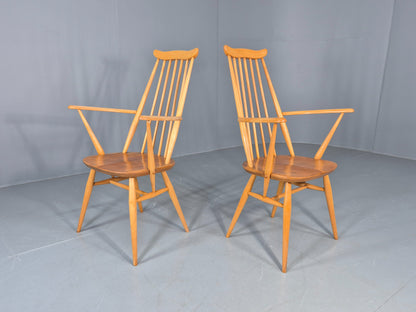 2 Ercol Goldsmith Elbow Chairs Blonde Wood 1960s Retro MCM  EB12544