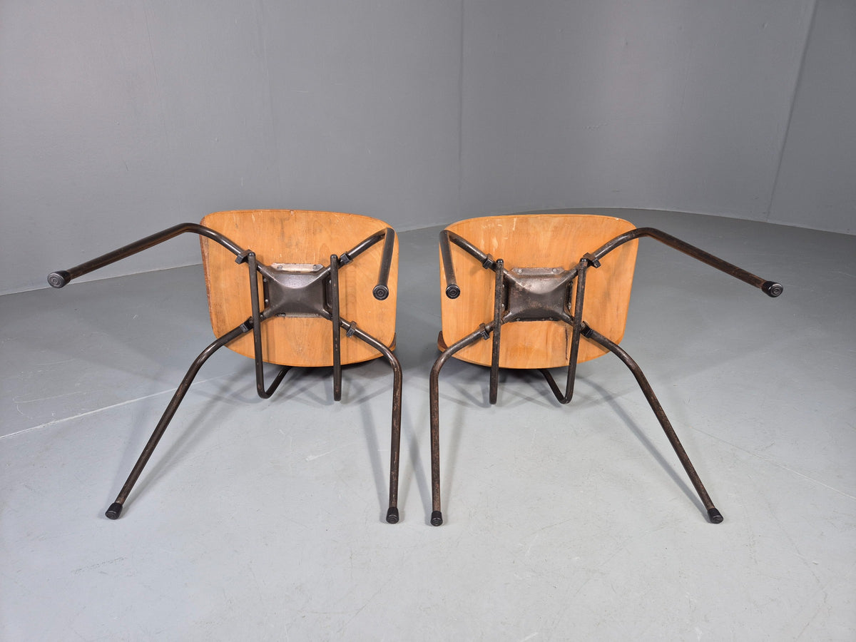 2 Vintage Danish Stacking Chairs Mid Century Industrial Teak Plywood EB13025