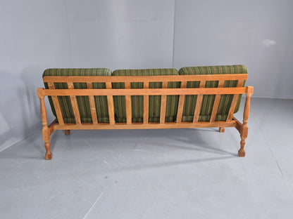 Vintage Danish 3 seater Sofa Oak Kjaenulf Green Cushions 1970s Retro  EB12775