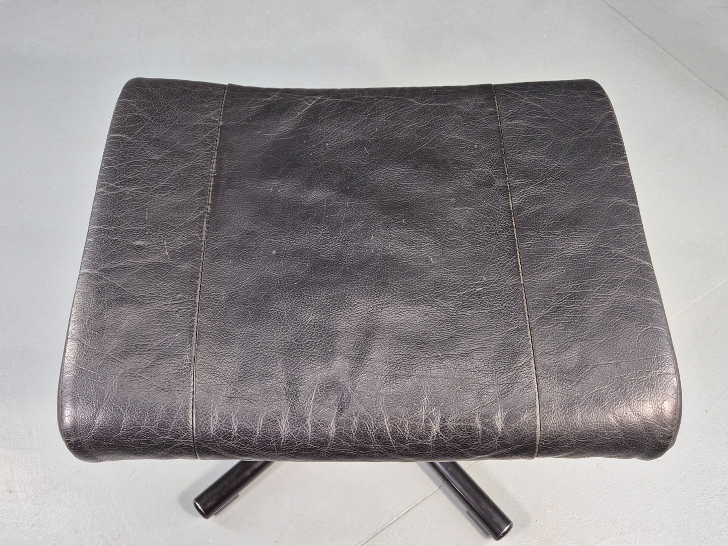 Vintage Danish Swivel Footstool Black leather 1980s Retro MCM  EB12567