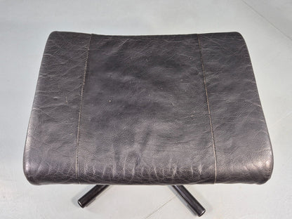 Vintage Danish Swivel Footstool Black leather 1980s Retro MCM  EB12567