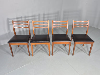 4 Vintage Teak Dining Chairs 1960s Mid CEntury Retro Black Vinyl EB12189
