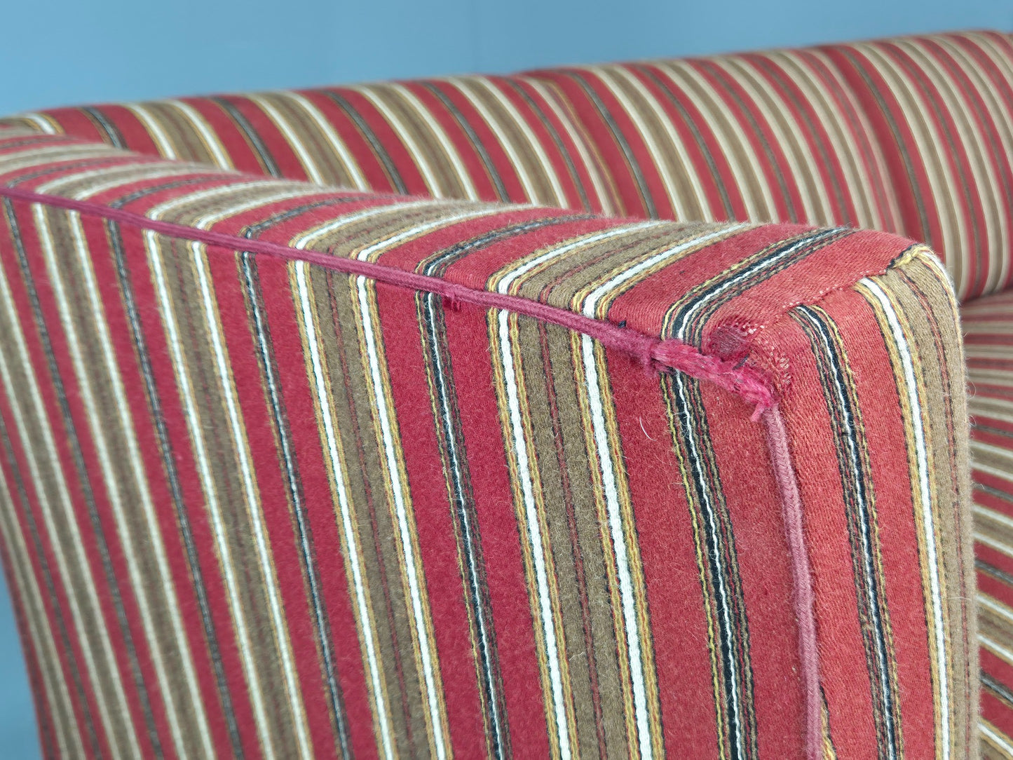 Vintage Art Deco Danish 3 Seater Sofa Red Wool Stripe Upholstery 1940s  EB12701