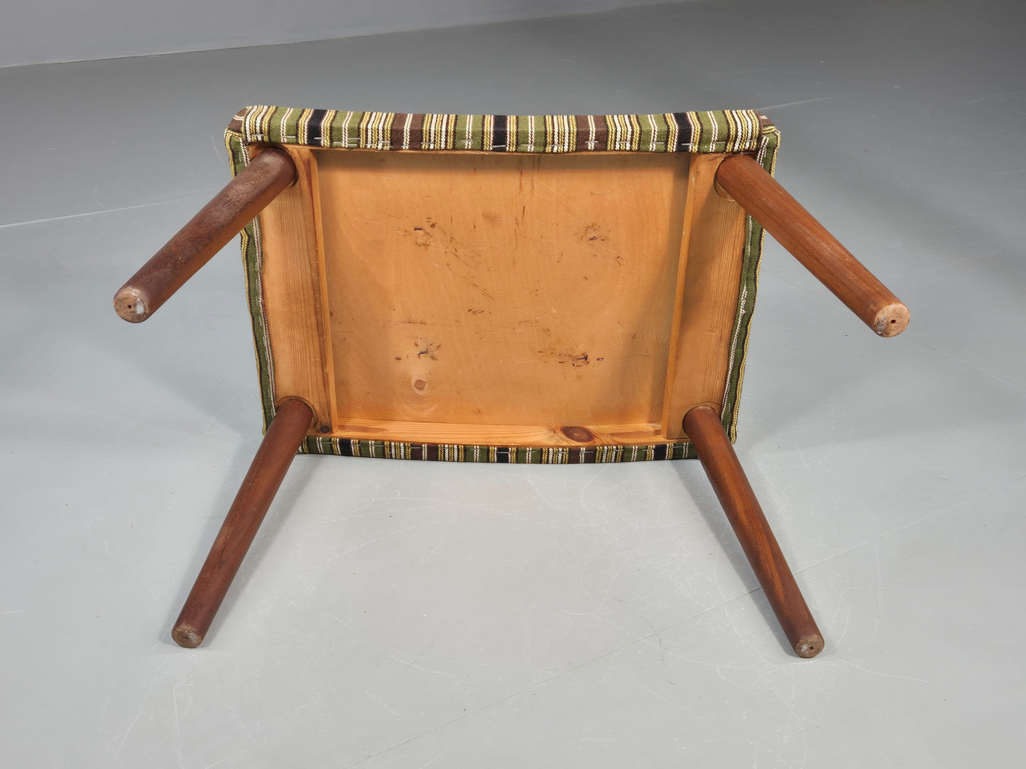 Vintage Mid Century Footstool Danish Design Wool Stripe Retro 1960s EB12099