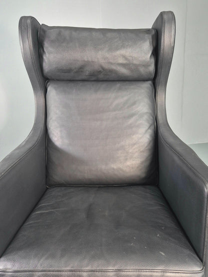 Vintage Skippers Wing Back Lounge Chair 1970s Retro Danish Black Leather EB12361