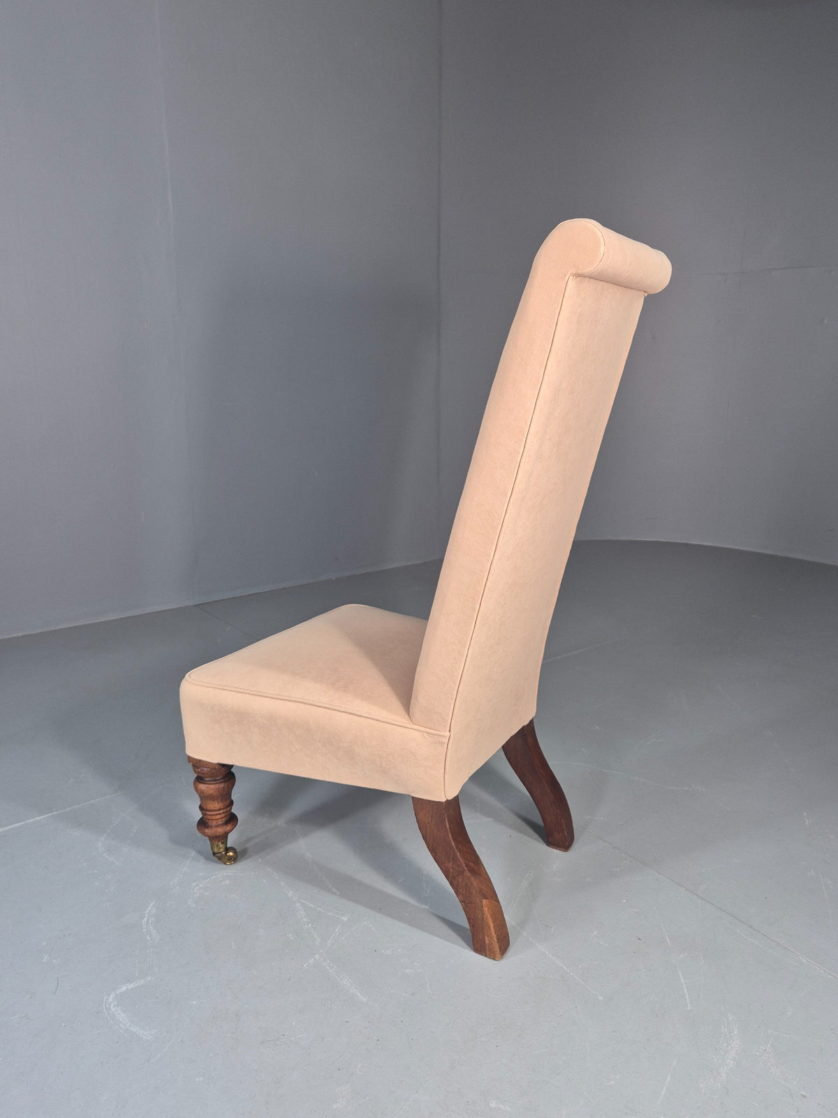 Vintage Slipper Chair Edwardian Antique Cream Cotton Oak Frame EB13125