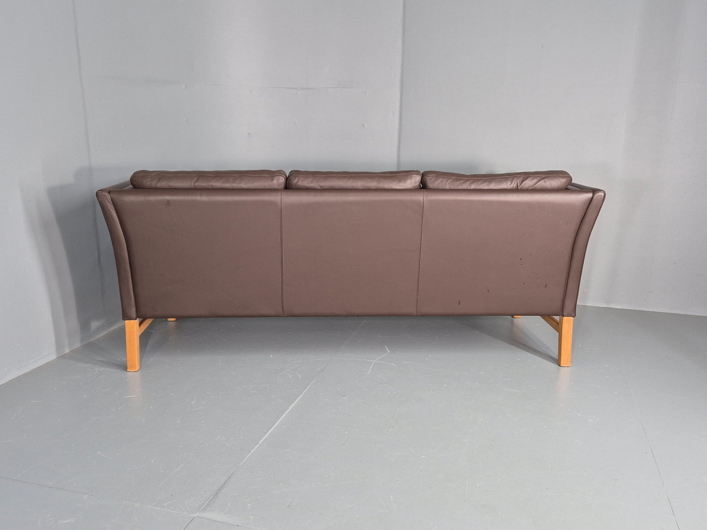 Vintage 3 Seater Sofa Danish Brown Leather Mid Century Skippers Retro EB10493