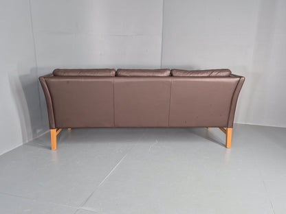 Vintage 3 Seater Sofa Danish Brown Leather Mid Century Skippers Retro EB10493