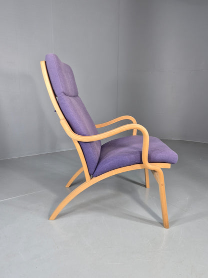 Vintage Mid Century Lounge Chair Bentwood Frame Danish Purple Wool 1980s EB12136