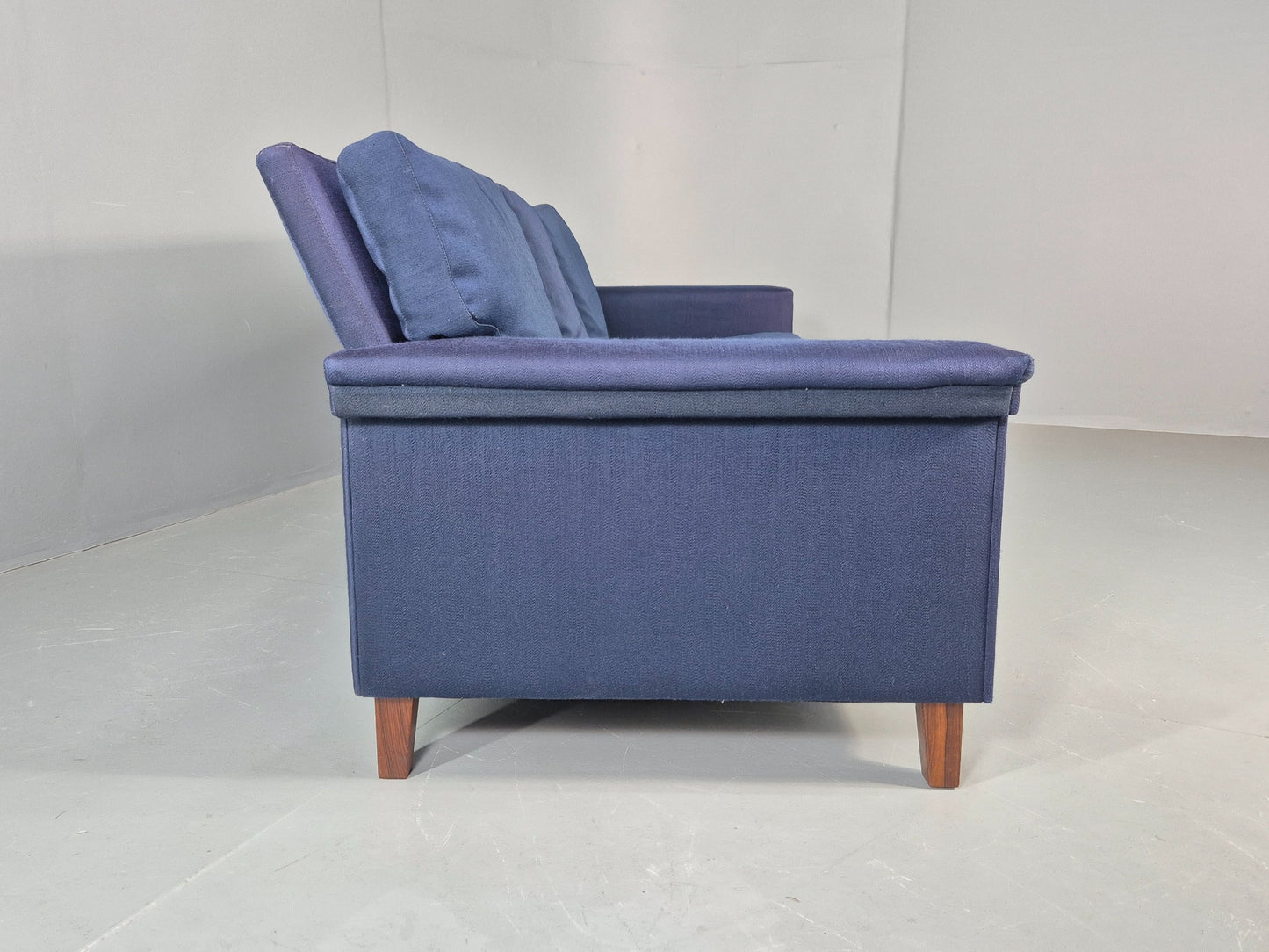 Vintage 3 Seater Sofa Mid Century Danish Dark Blue Wool Retro 1960s  EB12230