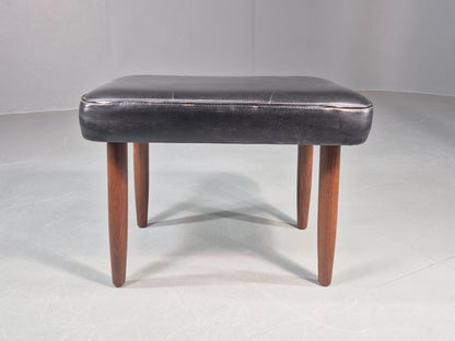 Vintage Danish Mid Century Footstool Black Vinyl Teak Legs Retro 1960s EB12156