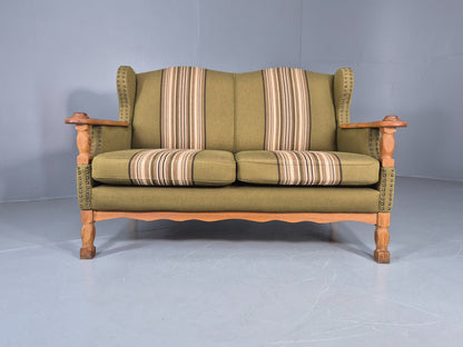 Vintage 2 Seater Sofa Danish Design Kjaernulf Style Green Wool Oak Frame EB12688