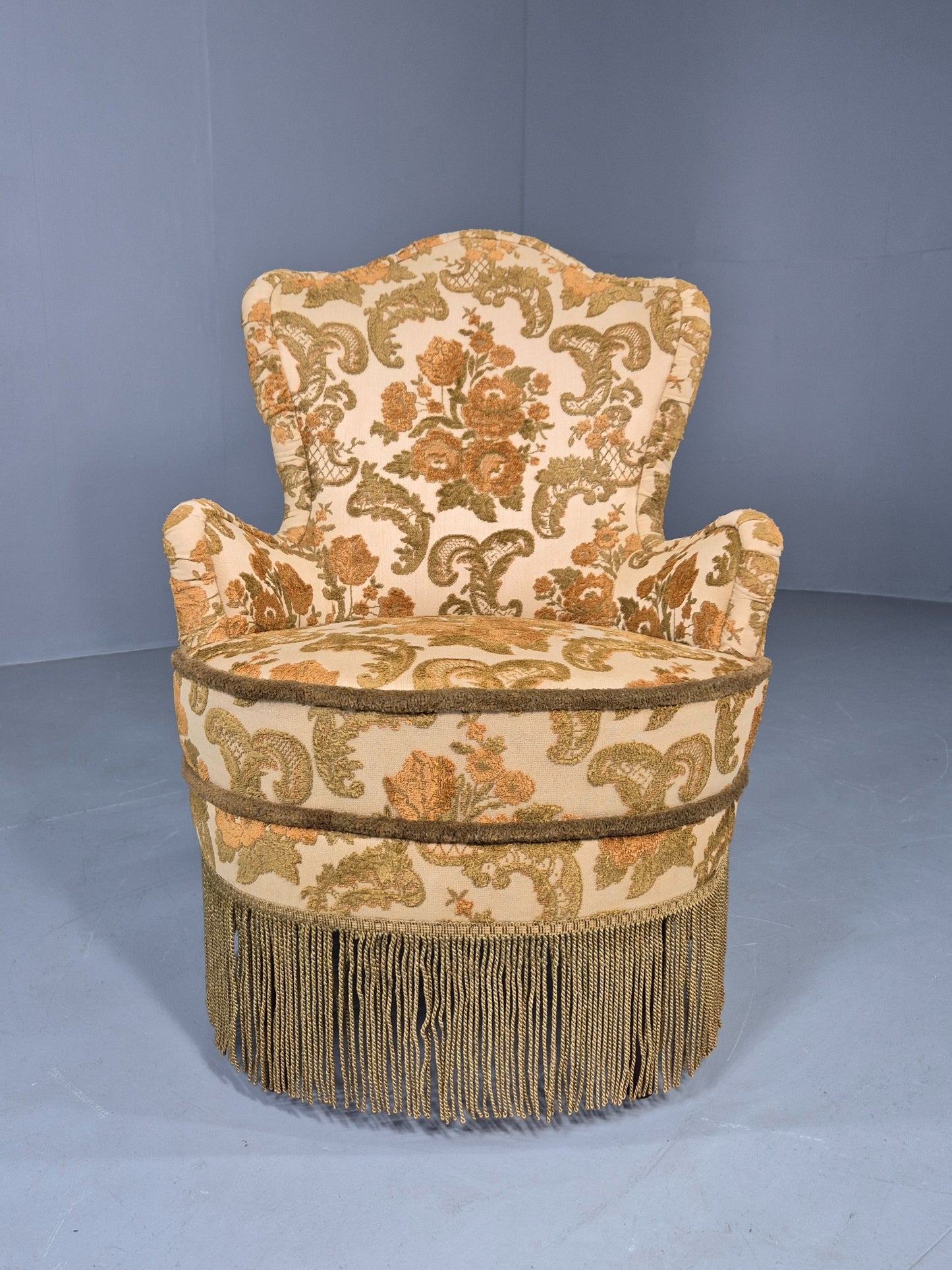 Danish 1970s Rococo Revival Bedroom Chair Gold Velour Moquette Retro EB12741