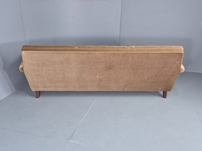 Vintage 3 Seater Sofa Mid Century Danish Green Velour Upholstery 1960s  EB12759