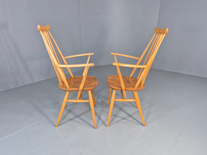 2 Ercol Goldsmith Elbow Chairs Blonde Wood 1960s Retro MCM  EB12544