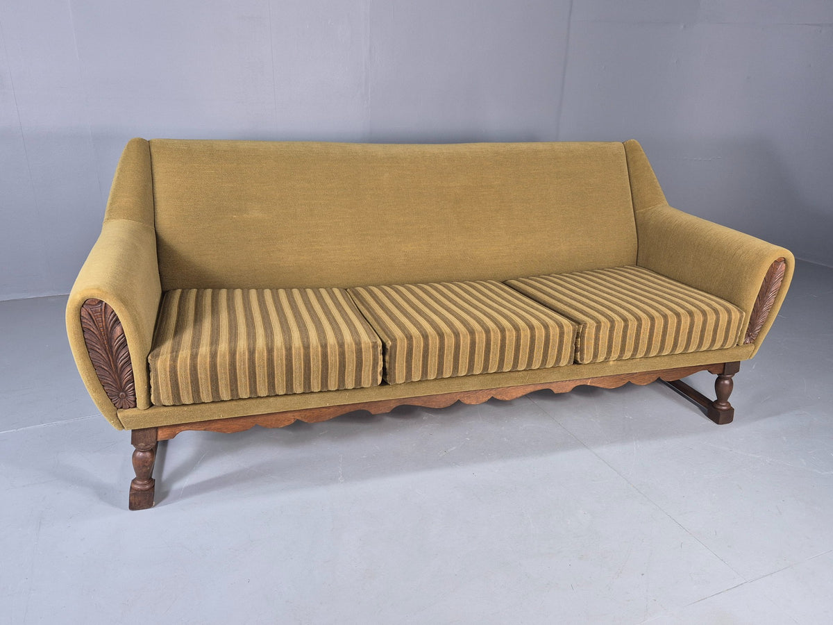 Vintage Danish 3 Seater Sofa 1970s Green Wool on Oak Frame Retro EB12752