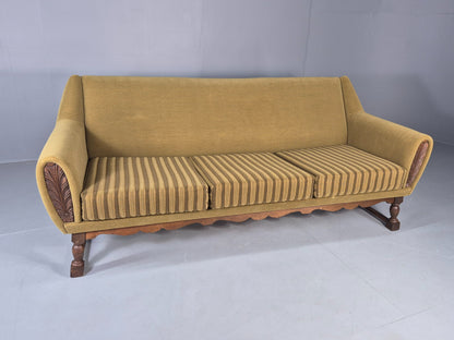 Vintage Danish 3 Seater Sofa 1970s Green Wool on Oak Frame Retro EB12752