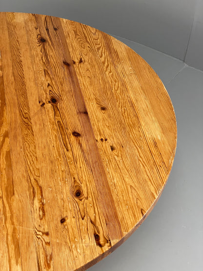 Vintage Coffee Table Round Solid Pine Swedish 1970s Wilhelmsson Style EB11177